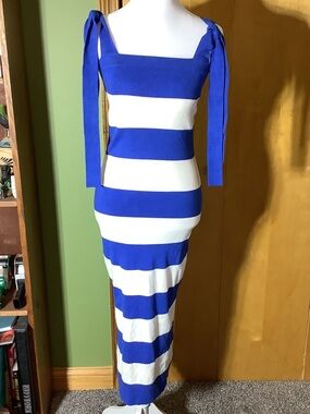 BTFBM sweater sundress, Royal blue and white striped, size small